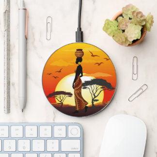 African Beautiful Woman Silhouette on African Suns Wireless Charger