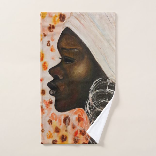 African Beauty Bath Towels Pretty Woman Painting (Hand Towel)