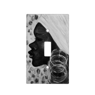 African Beauty - Watercolor Painting Black White Light Switch Cover