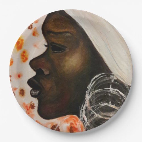 African Beauty _ Watercolor Painting Paper Plates