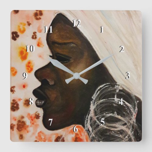 African Beauty _ Watercolor Painting Square Wall Clock