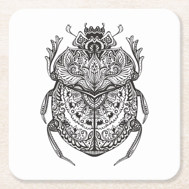 African Beetle Zendoodle Square Paper Coaster (Front)