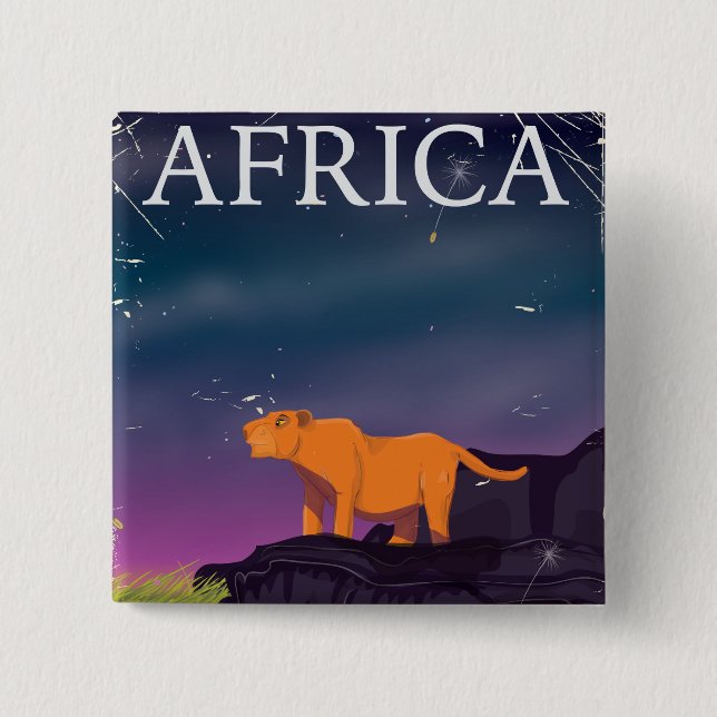 African Big Cat Vintage Poster Pinback Button (Front)