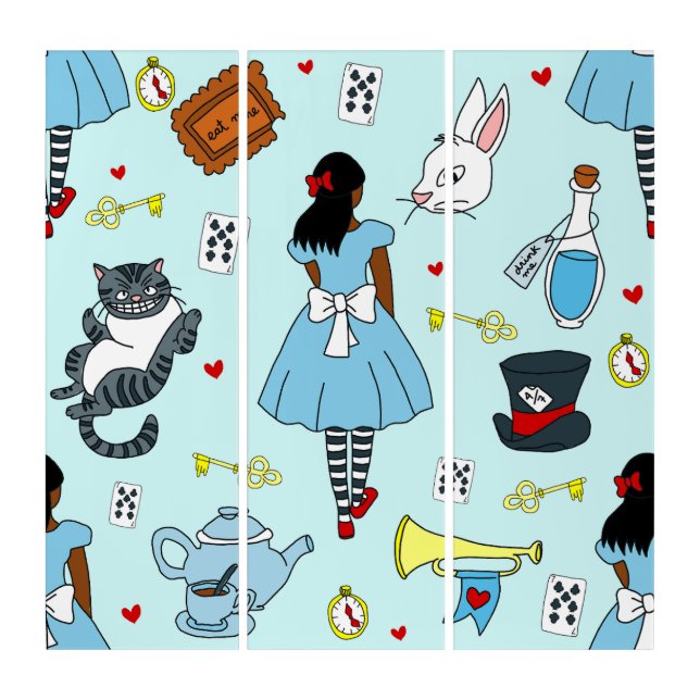 african black Alice in Wonderland doodles Triptych (Front)