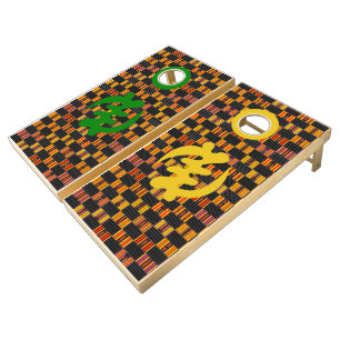 African Black Kente Bright Pinstripes Cornhole Set