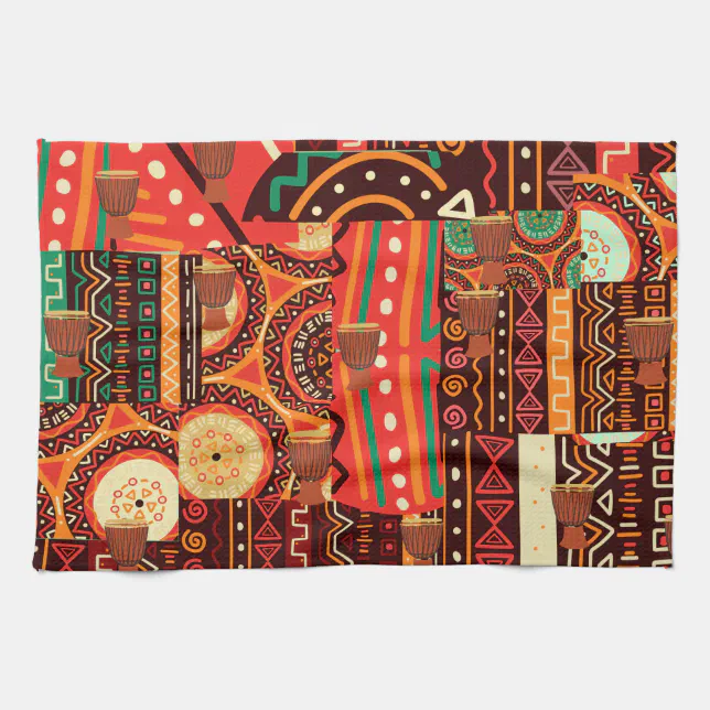 African Black Kente Tribal Pattern decor Kitchen Towel | Zazzle