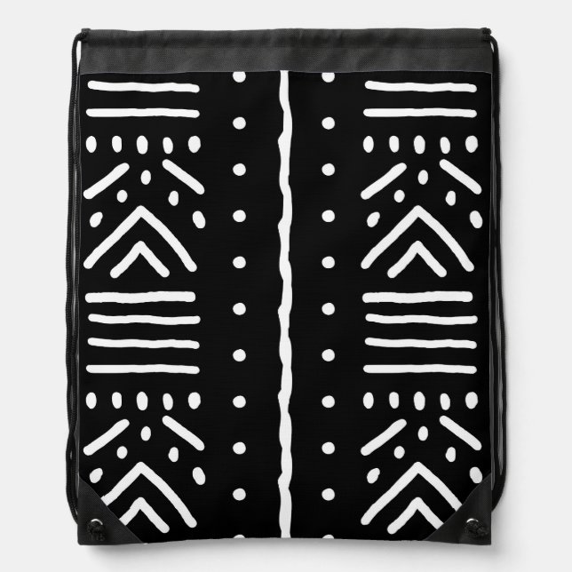 African Black Mudcloth Drawstring Backpack (Front)