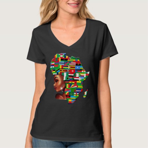 African Black Queen Countries Of Africa Map Flag B T_Shirt