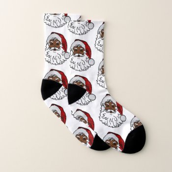 African Black Santa Christmas Socks by funnychristmas at Zazzle