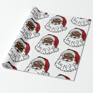 Black Santa Bless Someone Christmas Holiday Wrapping Paper - White
