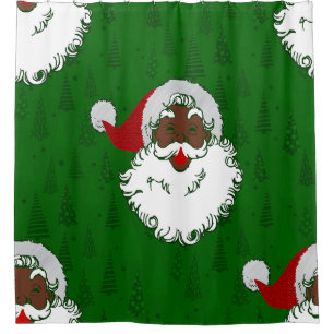african black santa claus christmas trees green shower curtain