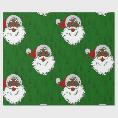 african black santa claus christmas trees green wrapping paper