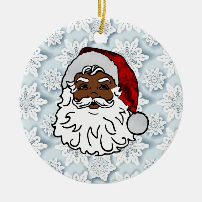 african black santa snowflakes ceramic ornament (Front)