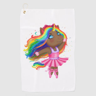 African Black Unicorn Girl Ballerina Dancing Gift Golf Towel