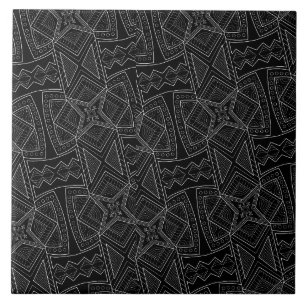 African Black & White Pattern Ceramic Tile