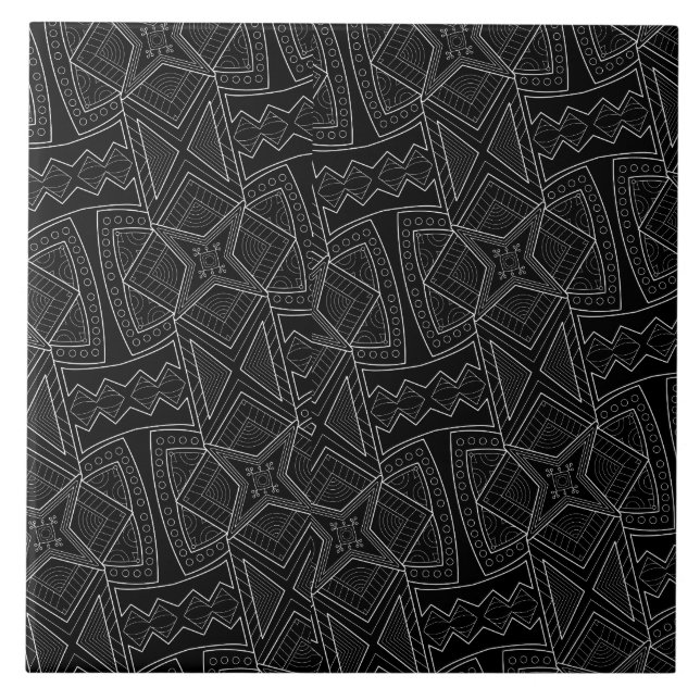 African Black & White Pattern Ceramic Tile (Front)