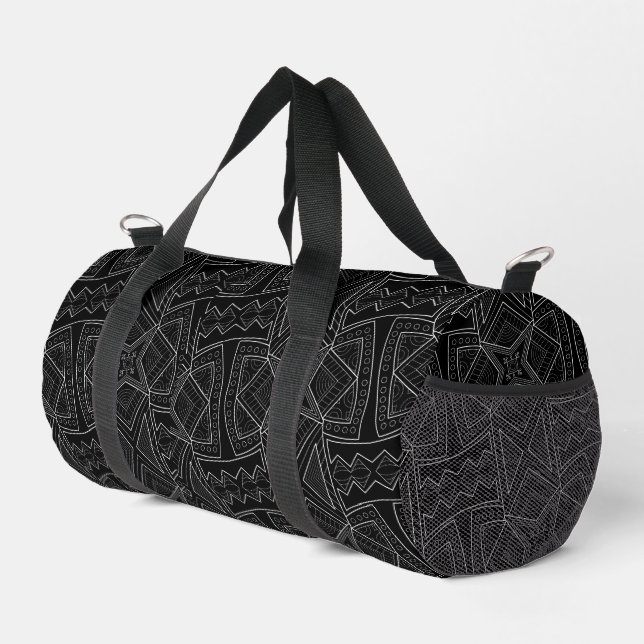 African Black & White Pattern Duffle Bag (Right Corner)