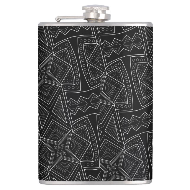 African Black & White Pattern Flask (Front)