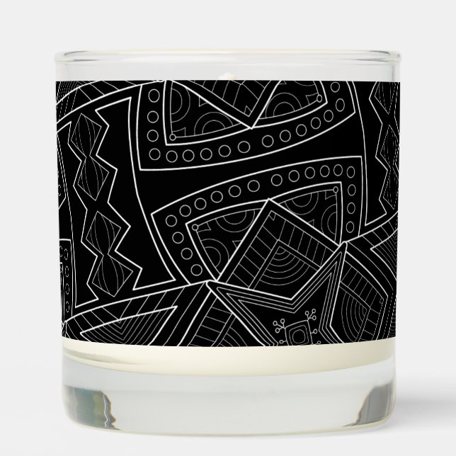 African Black & White Pattern Scented Candle (Front)
