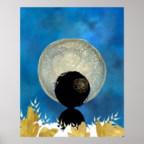 African black woman in front of the moon wall art 