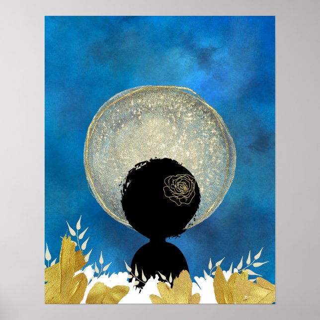 African black woman in front of the moon wall art  (Front)