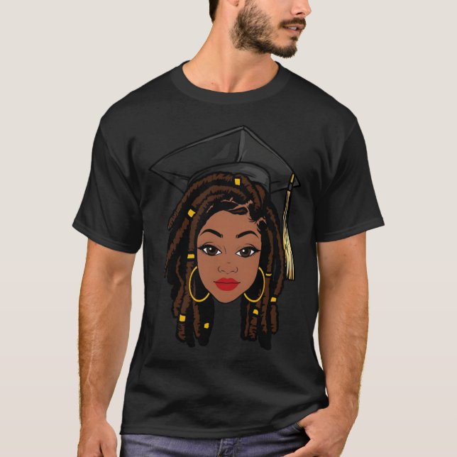 African Black Women Girl Locs Graduation College H T-Shirt (Front)