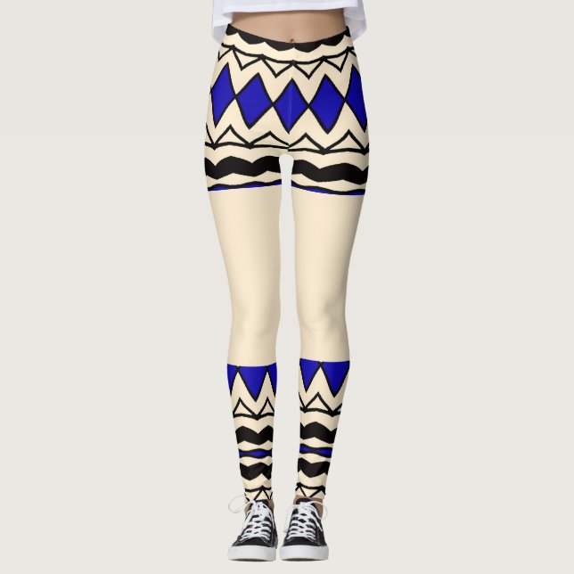 African Blue Geometric Leggings (Front)