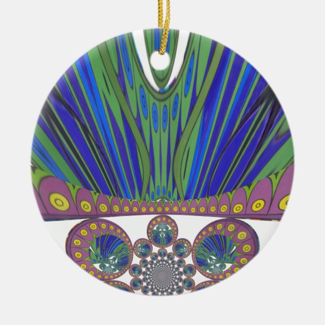 African Blue Purple Decorative Art Design Print Ceramic Ornament (Front)