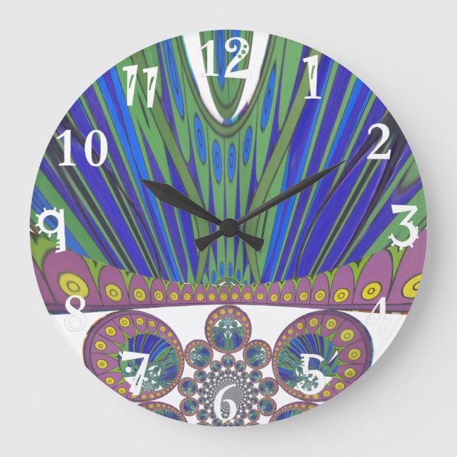African Blue Purple Decorative Art Design Print Large Clock (Front)