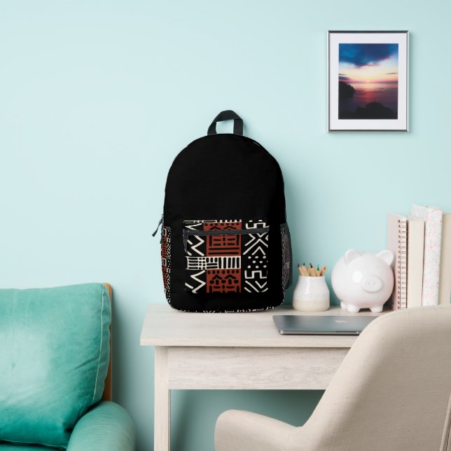 African Bogolan Black Mud Cloth Inspired Backpack (Insitu)