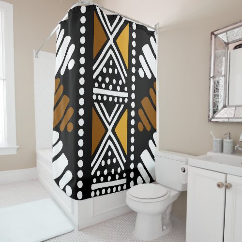 African Bogolan Mud Cloth Shower Curtain Design