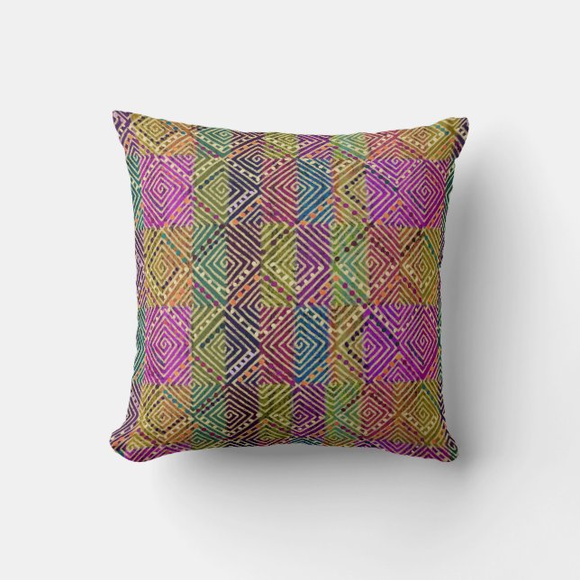 African Boho Diamonds and Dots | Mud Cloth Style Throw Pillow (Front)