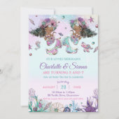 African Brown Mermaids Twins Sisters Birthday  Invitation (Front)