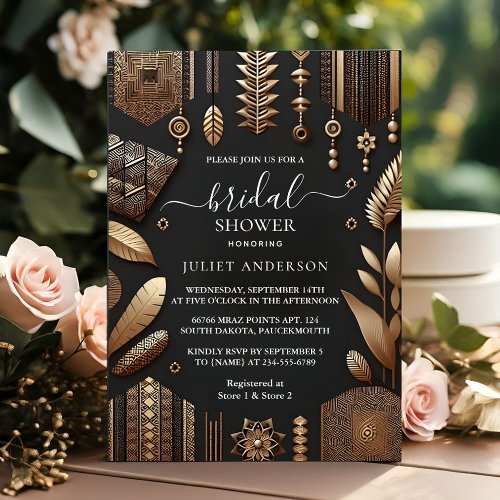 African Brown Traditional Nigeria Bridal Shower Invitation