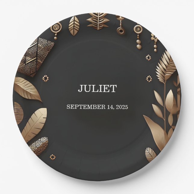African Brown Traditional Nigeria Bridal Shower Paper Plates (Front)