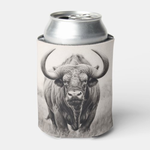 African Buffalo Pencil Drawing Can Cooler