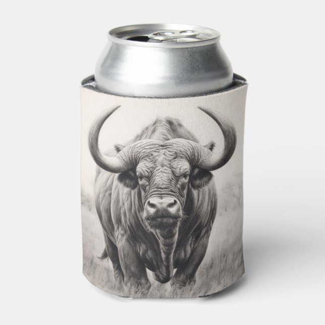 African Buffalo Pencil Drawing Can Cooler (Can Front)