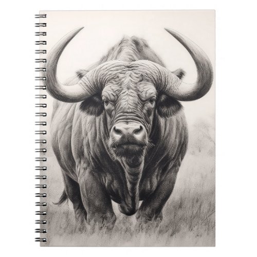 African Buffalo Pencil Drawing   Notebook