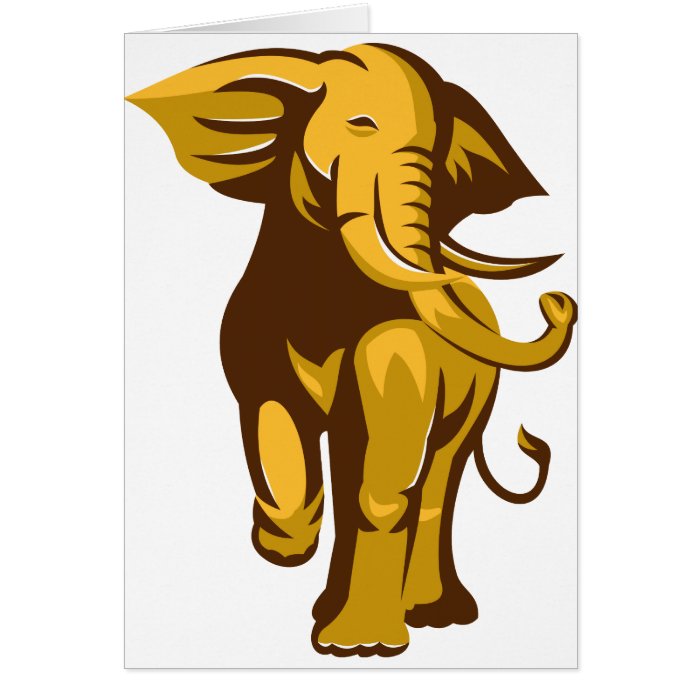 african bull elephant charging retro greeting cards