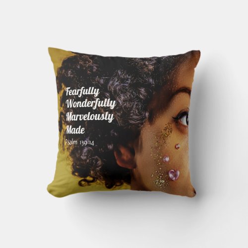 African Caribbean FEARFULLY MADE Christian Yellow Throw Pillow