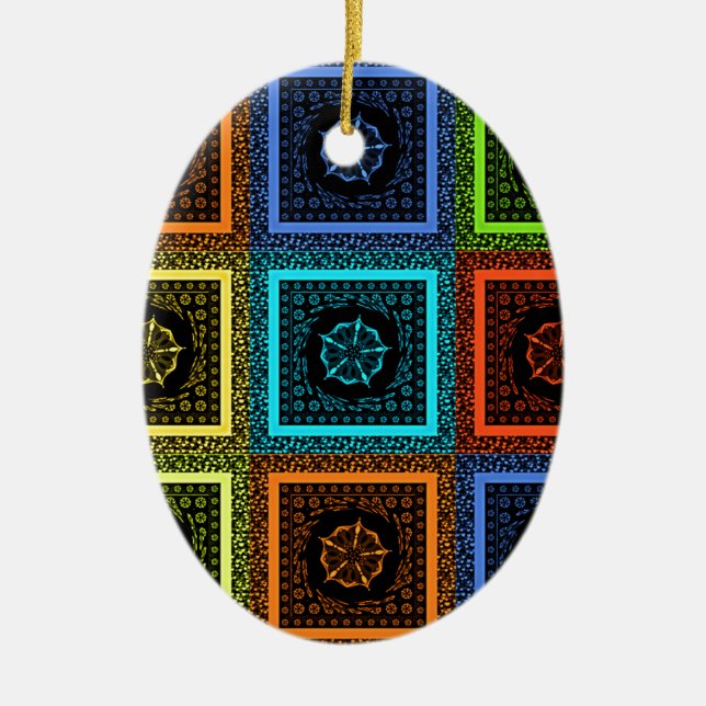 African Checkered Pattern Art Print Ceramic Ornament (Front)