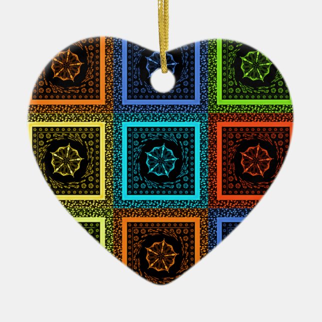 African Checkered Pattern Art Print Ceramic Ornament (Front)