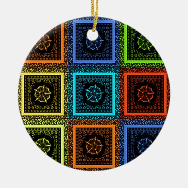 African Checkered Pattern Art Print Ceramic Ornament (Front)
