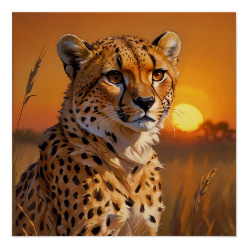 African Cheetah at sunset  Poster