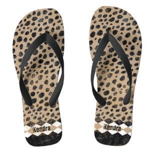 African Cheetah Pattern Flip Flops