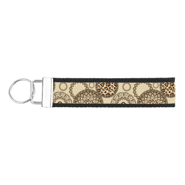 African cheetah skin pattern 3 wrist keychain (Keys on Left)