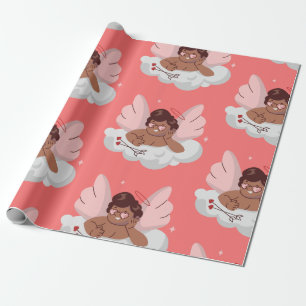 african cherub angel black cupid valentines  wrapping paper