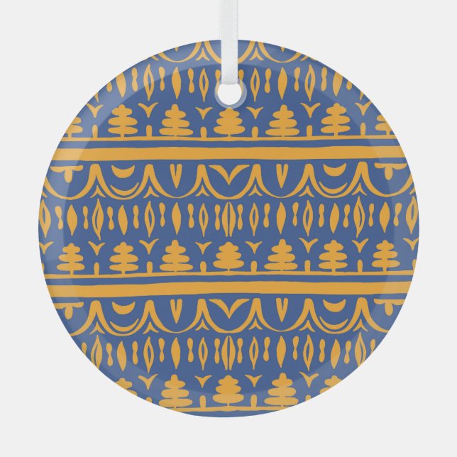 African Chevrons: Ethnic Tribal Pattern Glass Ornament (Front)