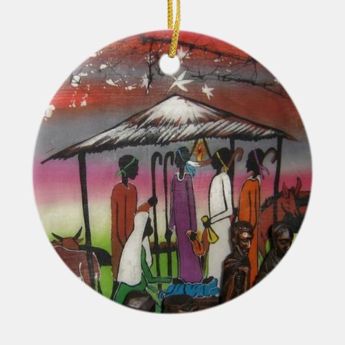 African Christmas Nativity Scene Ceramic Ornament