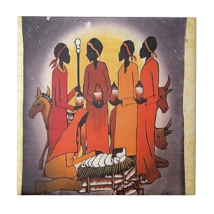 African Christmas Nativity Scene Ceramic Tile